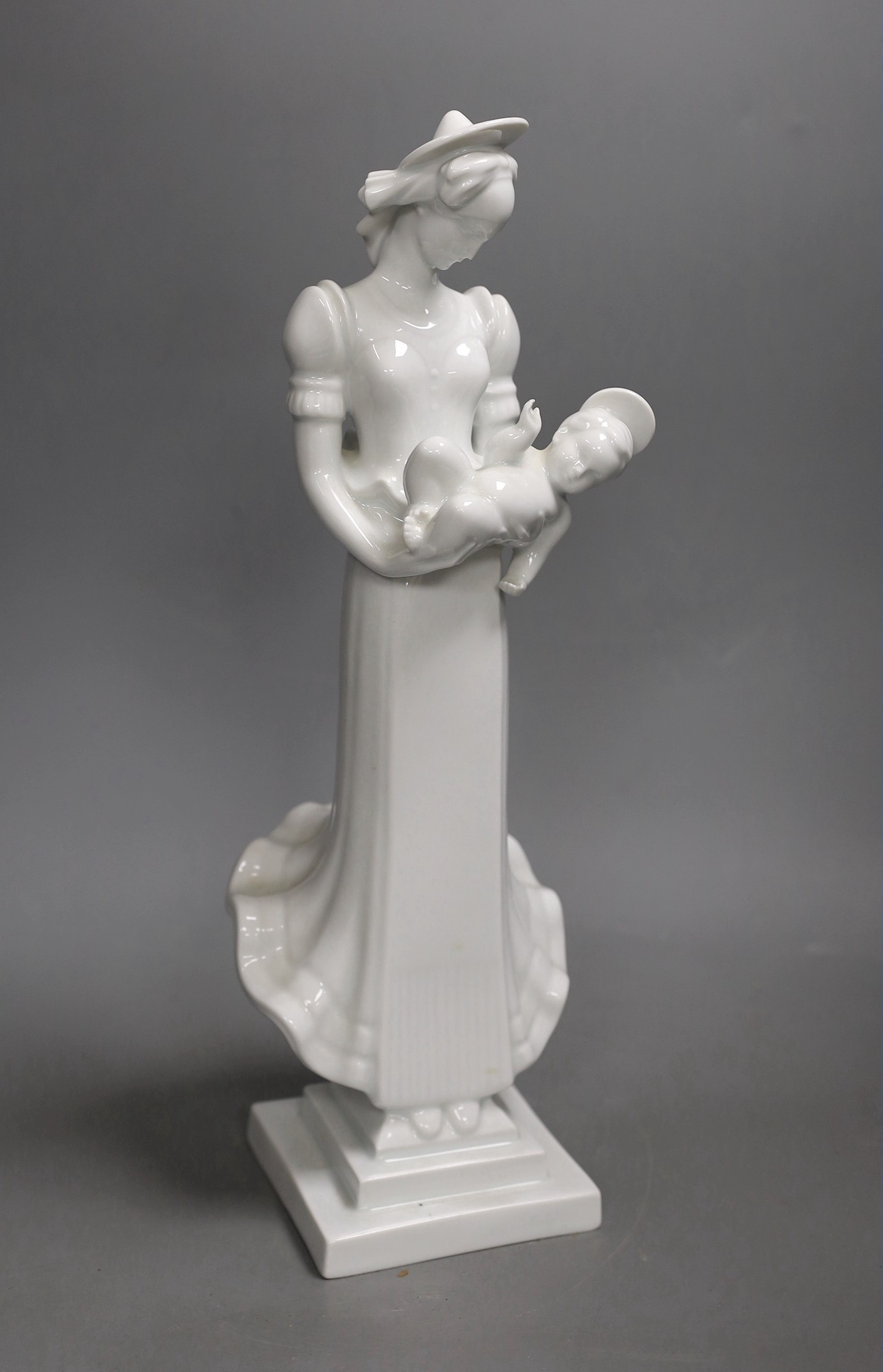 A Herend blanc de chine model of Madonna and child, height 36cm